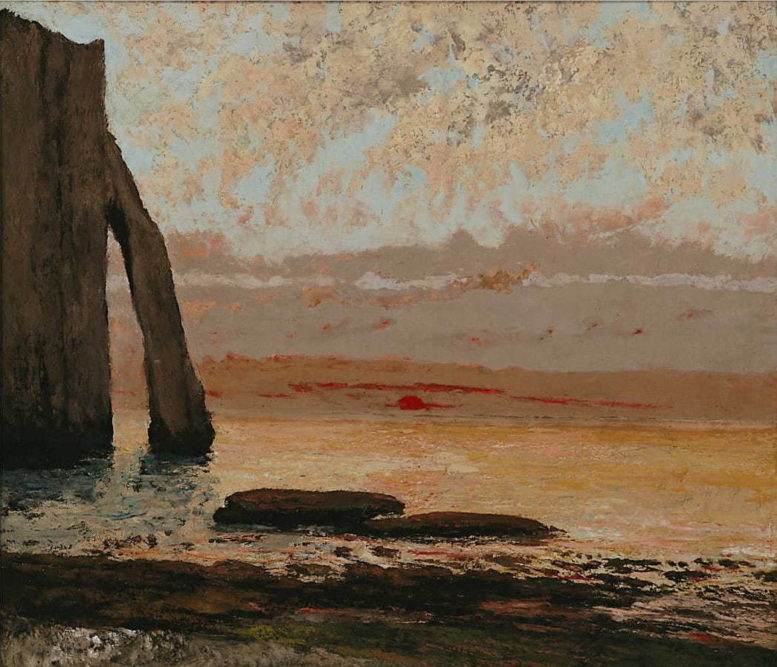 クールベ『エトルタ海岸、夕日』　１８６９年　